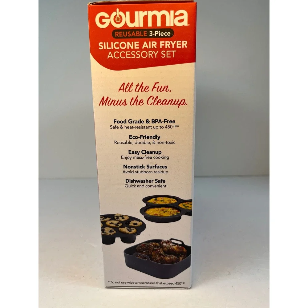 Gourmia 3 Piece Reusable Silicone Air Fryer Accessory Set GSI005 Black 7-8 QT